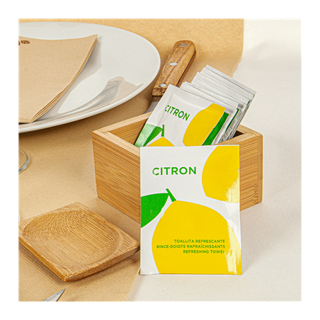 RINCE-DOIGTS RAFRAÎCHISSANTS "CITRON"  45 G/M2 6x8 CM BLANC CELLULOSE (2000 UNITÉ)