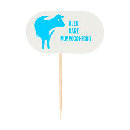 Image STEAK MARKER "BLEU"  8 CM BLANC BOIS (100 UNITÉ) #1