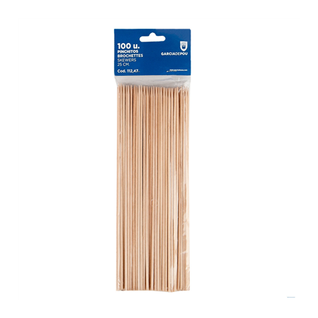 Image PIQUES BROCHETTES  25 CM NATUREL BOIS (100 UNITÉ) #1