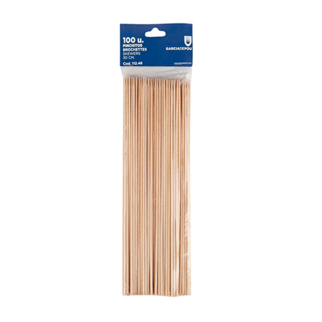 Image PIQUES BROCHETTES  30 CM NATUREL BOIS (100 UNITÉ) #1