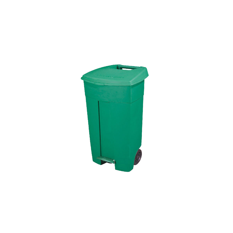 CONTENEUR AVEC COUVERCLE ET PÉDALE, 2 ROUES 130 L 55x37x84 CM VERT HDPE (1 UNITÉ) CONTENEUR AVEC COUVERCLE ET PÉDALE, 2 ROUES 130 L 55x37x84 CM VERT HDPE (1 UNITÉ)