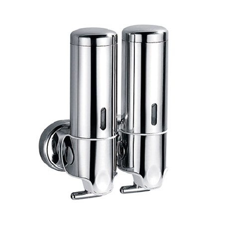 Image DISTRIBUTEUR DE LUXE GEL & SHAMPOOING 2x300 ML 13x6,5x20 CM ARGENTE INOX (1 UNITÉ) #1