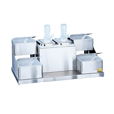 Image POMPE CONDIMENTS 2 POMPES 4 RECIPIENTS 57x30,8x35,6 CM ARGENTE INOX (1 UNITÉ) #1