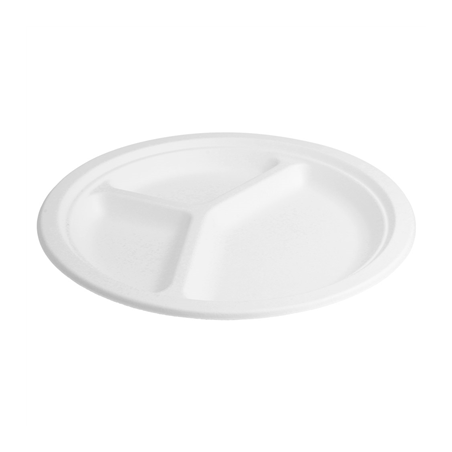 Image ASSIETTES 3 COMPART. 'BIONIC'  Ø 26x2,6 CM BLANC BAGASSE (800 UNITÉ) #1