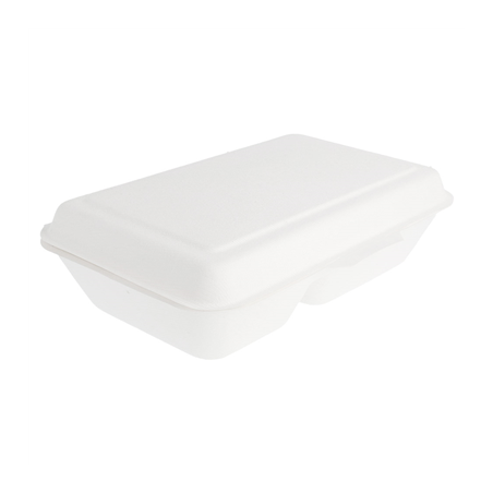 Image COQUILLES 2 COMPART. 'BIONIC' 1 L 16,5x22,5x6,4 CM BLANC BAGASSE (500 UNITÉ) #1