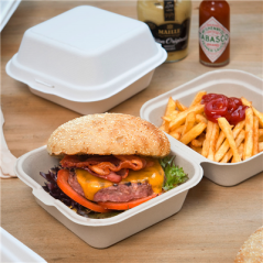 Image COQUILLES HAMBURGER 'BIONIC' 450 ML 15,2x15x8,4 CM BLANC BAGASSE (600 UNITÉ) #4