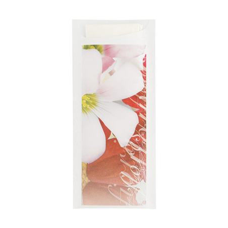 Image SACS POUR COUVERTS + SERVIETTE "FLEURS" 'JUST IN TIME' , 90 + 10PE G/M2 8,5x19,5 CM BLANC AIRLAID (250 UNITÉ) #1