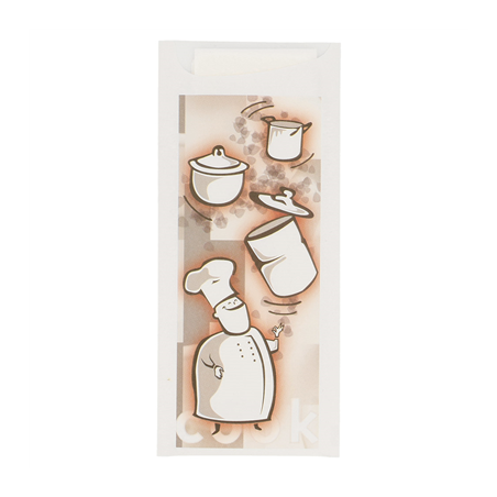 Image SACS POUR COUVERTS + SERVIETTE "BON APPETIT" 'JUST IN TIME' 90 + 10PE G/M2 8,5x19,5 CM BLANC AIRLAID (250 UNITÉ) #1