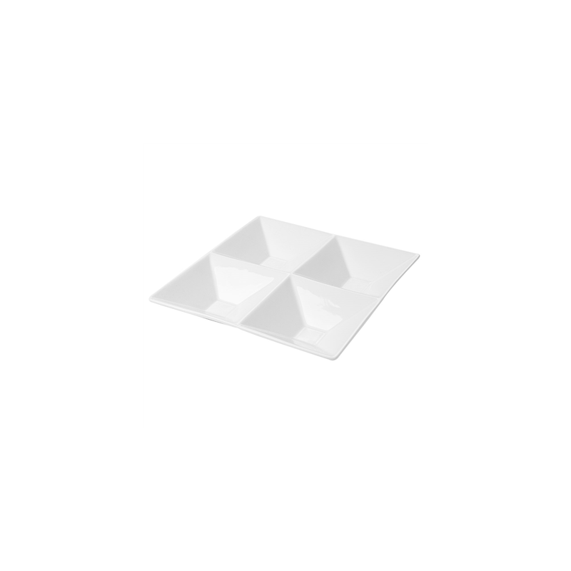 ASSIETTES CARRÉES 4 COMPARTIMENTS  24x24 CM BLANC PORCELAINE (12 UNITÉ)