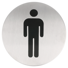 Image PLAQUE AUTO-ADHESIVE "MESSIEURS"  Ø 7,5 CM ARGENTE INOX (1 UNITÉ) #1