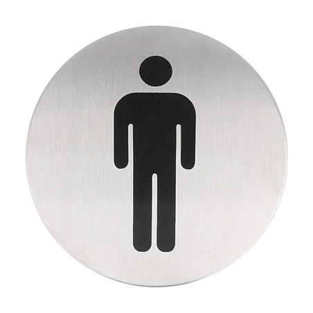 Image PLAQUE AUTO-ADHESIVE "MESSIEURS"  Ø 7,5 CM ARGENTE INOX (1 UNITÉ) #1