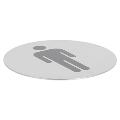 PLAQUE AUTO-ADHESIVE "MESSIEURS"  Ø 7,5 CM ARGENTE INOX (1 UNITÉ)