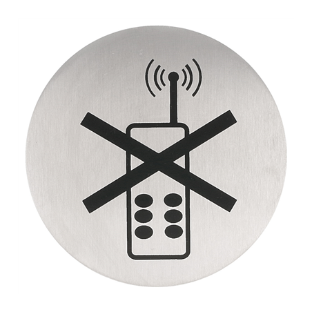Image PLAQUE AUTO-ADHESIVE "PAS DE TELEPHONE"  Ø 7,5 CM ARGENTE INOX (1 UNITÉ) #1