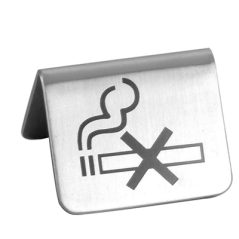 Image PLAQUE DE TABLE "DÉFENSE DE FUMER"  5,3x5x3,5 CM ARGENTE INOX (1 UNITÉ) #1