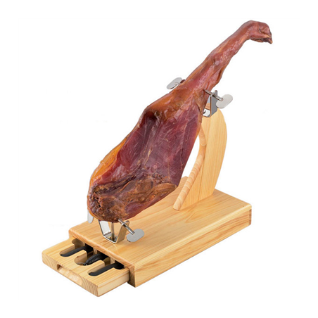 Image PORTE-JAMBON AVEC TIROIRS ET COUTEAUX  45x25x37 CM NATUREL BOIS (1 UNITÉ) #1