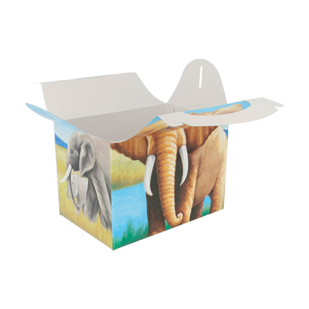 BOÎTES MENU ENFANT "ELEPHANTS"  320 G/M2 15,50x10,50x17,50 CM QUADRICHROMIE CARTON (300 UNITÉ)