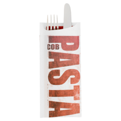 SACS COUVERTS + SERVIETTE 'JUST IN TIME - FAST FOOD' 90 + 10PE G/M2 8,5x19,5 CM BORDEAUX AIRLAID (250 UNITÉ)