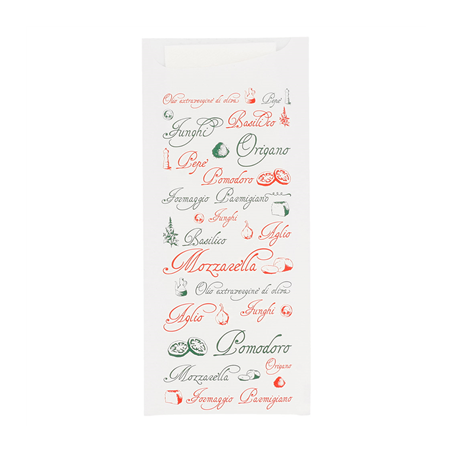 Image SACS COUVERTS + SERVIETTE 'JUST IN TIME - PIZZA' 90 + 10PE G/M2 8,5x19,5 CM BLANC AIRLAID (250 UNITÉ) #1