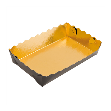 Image BARQUETTES PÂTISSERIE DEUX FACES  380 G/M2 13x9x3,5 CM OR/NOIR CARTON (250 UNITÉ) #1