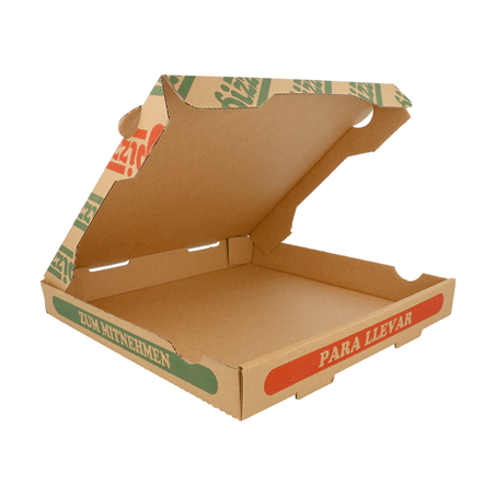 BOÎTES À PIZZA 350 G/M2 26x26x3,5 CM NATUREL CARTON MICROCANAL (100 UNITÉ)