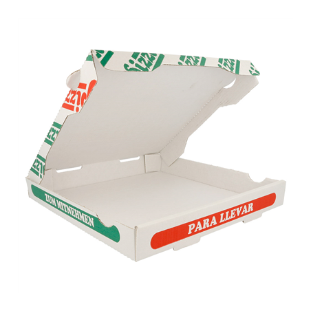 BOÎTES À PIZZA 348 G/M2 26x26x3,5 CM BLANC CARTON MICROCANAL (100 UNITÉ)
