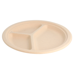 Image ASSIETTES 3 COMPART. 'BIONIC' Ø 26x2,6 CM NATUREL BAGASSE (800 UNITÉ) #1