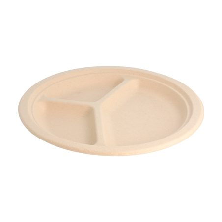 Image ASSIETTES 3 COMPART. 'BIONIC'  Ø 26x2,6 CM NATUREL BAGASSE (800 UNITÉ) #1