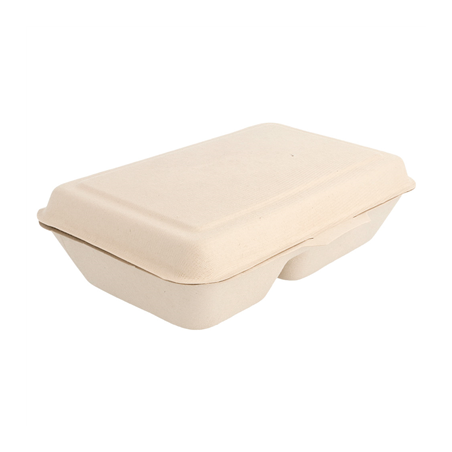 Image COQUILLES 2 COMPART. 'BIONIC' 1 L 16,5x22,5x6,4 CM NATUREL BAGASSE (500 UNITÉ) #1