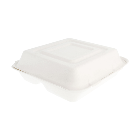 Image COQUILLES "L" 3 COMPART. 'BIONIC'  25x25x7,5 CM BLANC BAGASSE (250 UNITÉ) #1