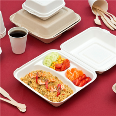 Image COQUILLES "L" 3 COMPART. 'BIONIC'  25x25x7,5 CM BLANC BAGASSE (250 UNITÉ) #4