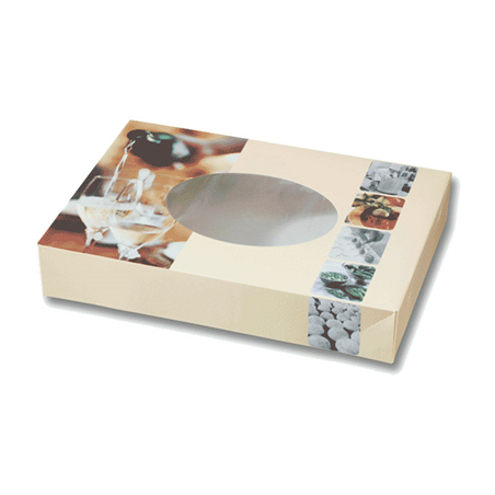 Image 50 U. CARTONS AUTOMONTABLES TRAITEUR AVEC FENÊTRE  325 G/M2 46,5x32x8 CM QUADRICHROMIE CARTON (50 UNITÉ) #1