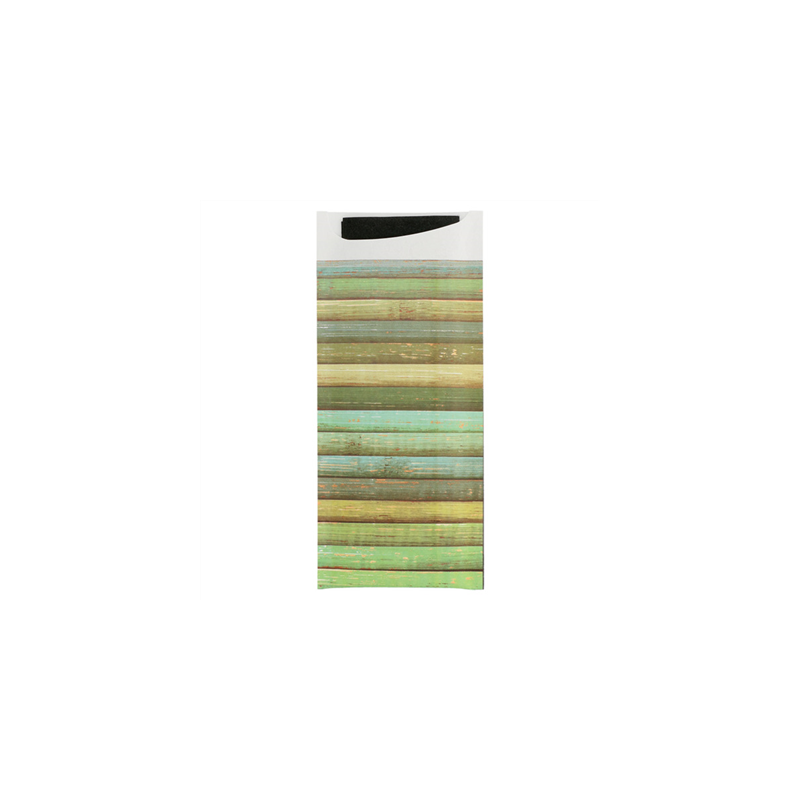 SACS COUVERTS + SERVIETTE 'JUST IN TIME - WOOD' 90 + 10PE G/M2 8,5x19,5 CM NOIR AIRLAID (250 UNITÉ)