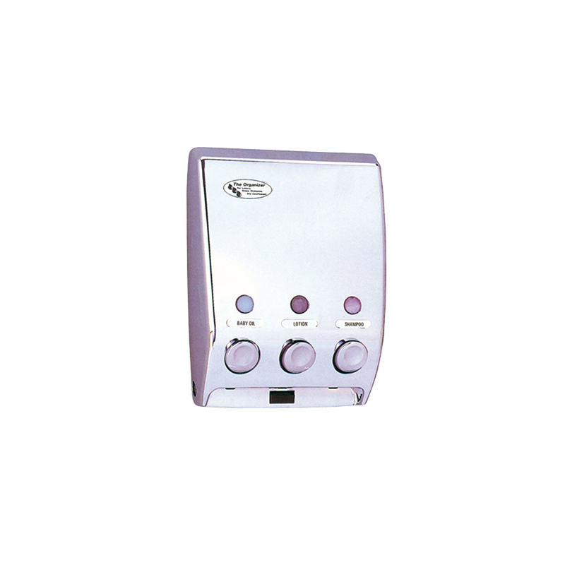 DISTRIBUTEUR SAVON 3 PRODUITS 20x9,7x27 CM ARGENTE CHROME (1 UNITÉ) DISTRIBUTEUR SAVON 3 PRODUITS 20x9,7x27 CM ARGENTE CHROME (1 UNITÉ)