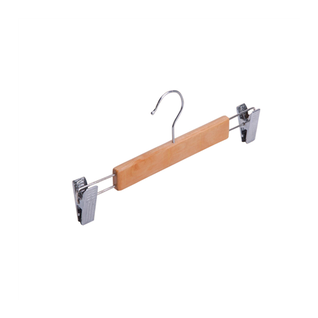 Image CINTRES PANTALONS AVEC PINCES  28 CM NATUREL BOIS (48 UNITÉ) #1