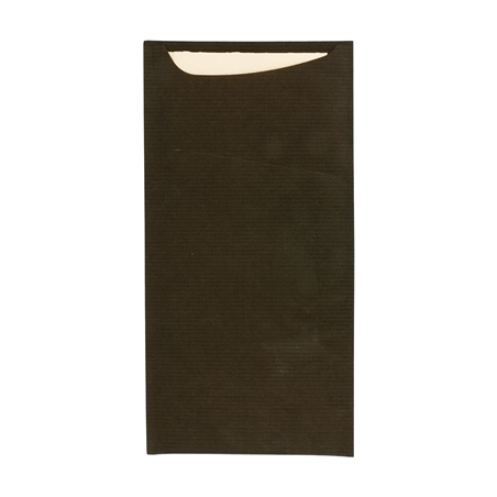 Image SACS COUVERTS + SERVIETTE 'JUST IN TIME' 80 + 10PE G/M2 11,2x22,5 CM NOIR KRAFT VERGÉ (400 UNITÉ) #1