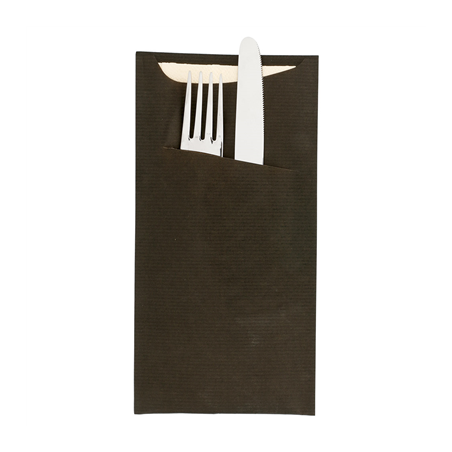 SACS COUVERTS + SERVIETTE 'JUST IN TIME' 80 + 10PE G/M2 11,2x22,5 CM NOIR KRAFT VERGÉ (400 UNITÉ)