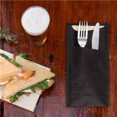 Image SACS COUVERTS + SERVIETTE 'JUST IN TIME' 80 + 10PE G/M2 11,2x22,5 CM NOIR KRAFT VERGÉ (400 UNITÉ) #6