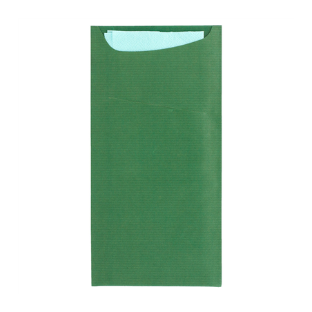 Image SACS COUVERTS + SERVIETTE 'JUST IN TIME' 80 + 10PE G/M2 11,2x22,5 CM VERT KRAFT VERGÉ (400 UNITÉ) #1
