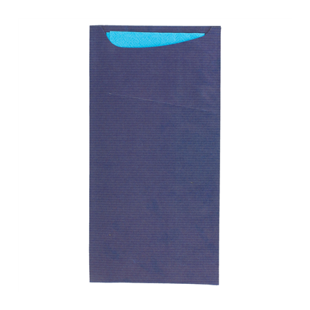Image SACS COUVERTS + SERVIETTE 'JUST IN TIME' 80 + 10PE G/M2 11,2x22,5 CM BLEU KRAFT VERGÉ (400 UNITÉ) #1
