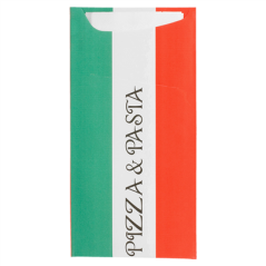 Image SACS COUVERTS + SERVIETTE 'JUST IN TIME - PIZZA & PASTA' 90 + 10PE G/M2 11,2x22,5 CM BLANC CELLULOSE (400 UNITÉ) #1
