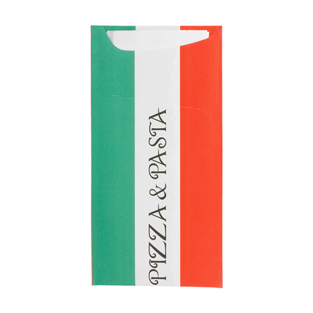 Image SACS COUVERTS + SERVIETTE 'JUST IN TIME - PIZZA & PASTA' 90 + 10PE G/M2 11,2x22,5 CM BLANC CELLULOSE (400 UNITÉ) #1