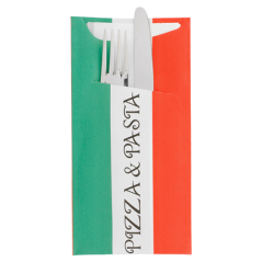 SACS COUVERTS + SERVIETTE 'JUST IN TIME - PIZZA & PASTA' 90 + 10PE G/M2 11,2x22,5 CM BLANC CELLULOSE (400 UNITÉ)