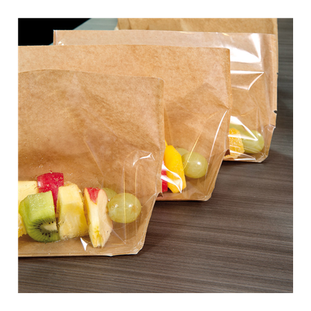 RÉCIPIENTS AVEC BASE ET FENÊTRE 'TURTLE PACK' 50 G/M2 + 15 PP 20+4/4x15 CM NATUREL KRAFT (100 UNITÉ)