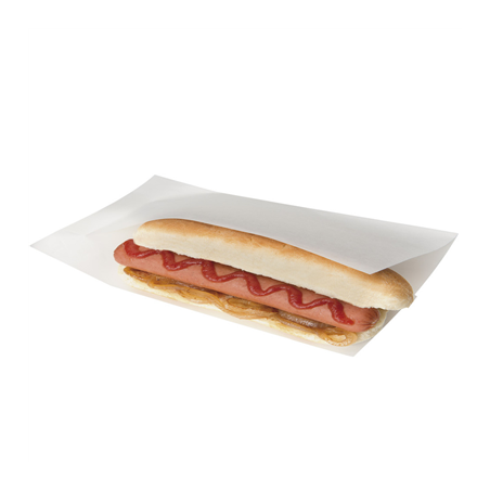 Image SACHETS OUVERTS BROCHETTES, HOT DOGS 'OPEN PACK' 35 G/M2 + 10 LDPE 25x13/10 CM BLANC KRAFT (100 UNITÉ) #1