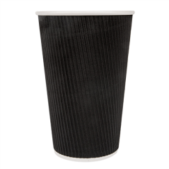 GOBELETS BOISSONS CHAUDES DOUBLE PAROI ONDULÉ 480 ML 300 + 250 + 18 PE G/M2 Ø9/6x13,2 CM NOIR CARTON (500 UNITÉ)