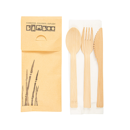 Image SET 4/1 FOURCHETTE, COUTEAU, CUILLÈRE, SERVIETTE  17 CM NATUREL BAMBOU (50 UNITÉ) #1