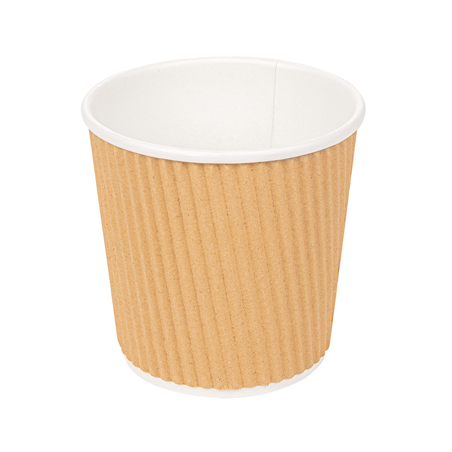 GOBELETS BOISSONS CHAUDES DOUBLE PAROI, ONDULÉ 120 ML 230 + 250 + 18 PE G/M2 Ø6,2/4,5x6 CM MARRON CARTON (1000 UNITÉ)