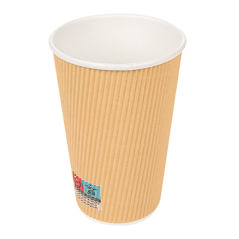 Image GOBELETS BOISSONS CHAUDES DOUBLE PAROI, KRAFT ONDULÉ 480 ML 300 + 250 + 18 PE G/M2 Ø9/6x13,2 CM MARRON CARTON (500 UNITÉ) 