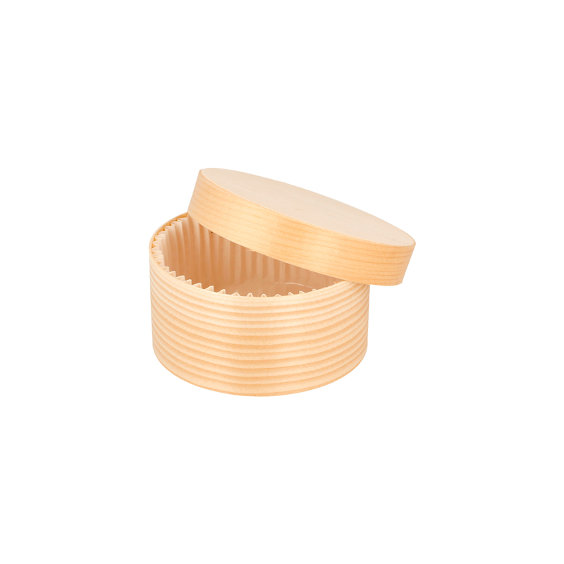 MINI BOÎTES CYLINDRIQUES + CARTON ET CAPSULE  Ø 8x4 CM NATUREL BOIS (200 UNITÉ)