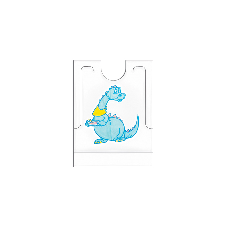 BAVOIRS "DINO" AVEC SACHET  27x34+5 CM BLANC CPE (500 UNITÉ)